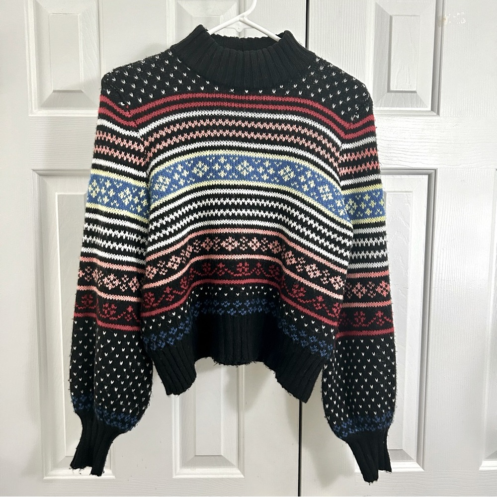 American Eagle Crew Neck Fair Isle Colorful Cotton Blend Sweater Size Small